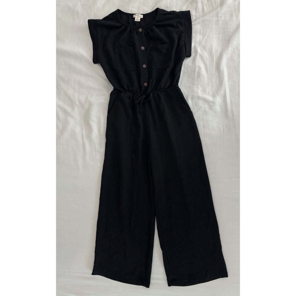 Monteau Girl Girls 10 Black Sleeveless Button Front Jumpsuit Pockets Adj Waist
